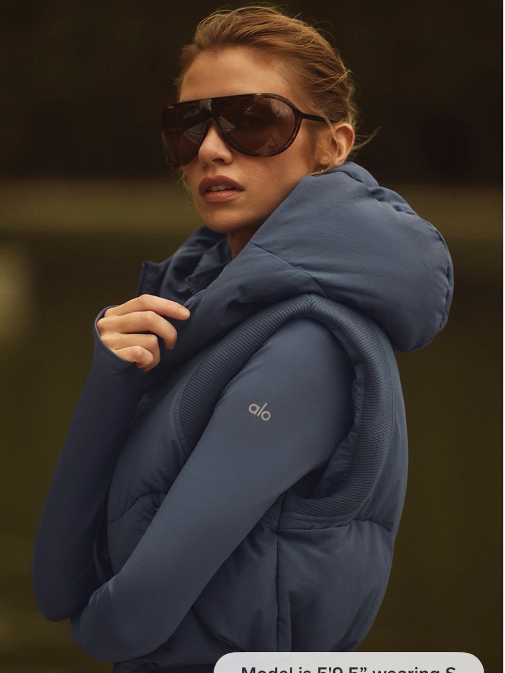 ALO Yoga Hooded Puffer Vest in Bluestone